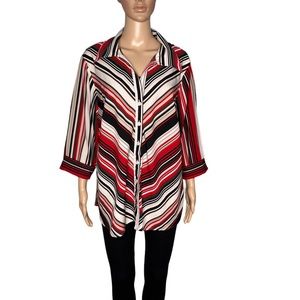 Blue diamond plus stretch women’s long sleeve striped button down blouse size 18